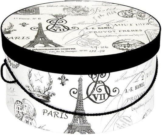Sarah's Hat Boxes Classic Paris Hat Box – 12.75" x 6.5" (Dia. x Ht.) Handmade in USA – Odorless Non-Toxic Adhesive, Cording Handle – Premium Storage for Hats & Accessories
