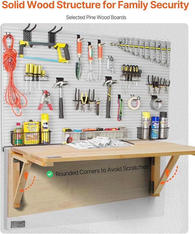 VEVOR Wall-Mounted Folding Table, 31.5 x 23.62 inch, Wooden Drop Leaf Floating Desk with Iron Bracket for Small Spaces, Home Office, Dining, Laundry Room, Kitchen, Bar