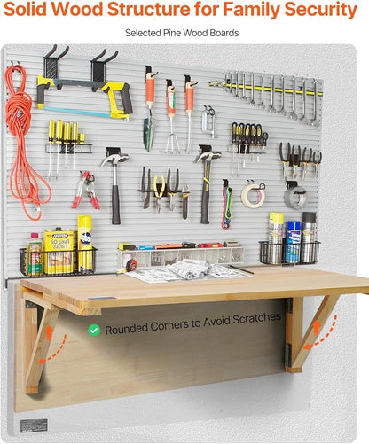 VEVOR Wall-Mounted Folding Table, 31.5 x 23.62 inch, Wooden Drop Leaf Floating Desk with Iron Bracket for Small Spaces, Home Office, Dining, Laundry Room, Kitchen, Bar