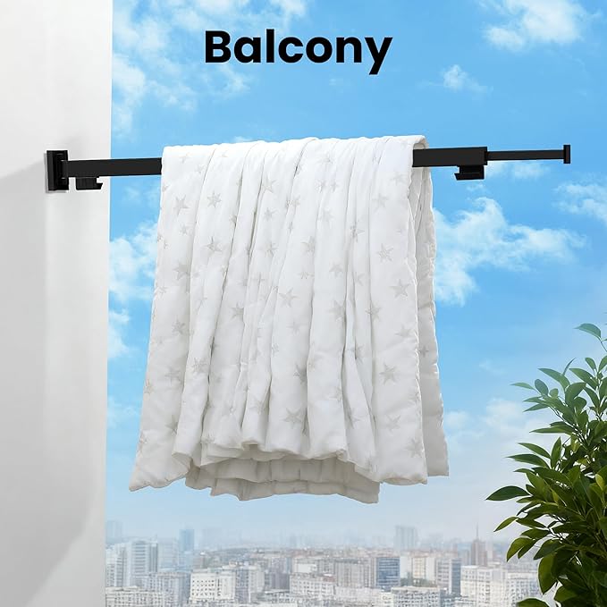 Clothes Drying Rack Wall Mounted, Retractable Collapsible(Tri-Fold) Space Saver, Black with 18 Hooks for Laundry Room Organization Apartment Balcony Bathroom