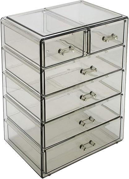 Sorbus Acrylic Makeup Organizer - Organization and Storage Case for Cosmetics Make Up & Jewelry - Big Clear Makeup Organizer for Vanity, Bathroom, College Dorm, Closet, Desk (4 Large, 2 Small Drawers)