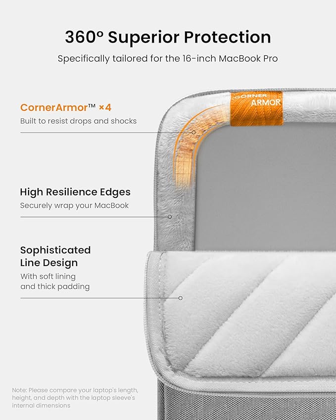 tomtoc 360° Protective Laptop Sleeve for 16-inch MacBook Pro M4/M3/M2/M1 Pro/Max A3403 A3186 A2991 A2780 A2485 A2141 2024-2019, Dell XPS 16 Laptop, Water-Resistant MacBook Case with Accessory Pocket