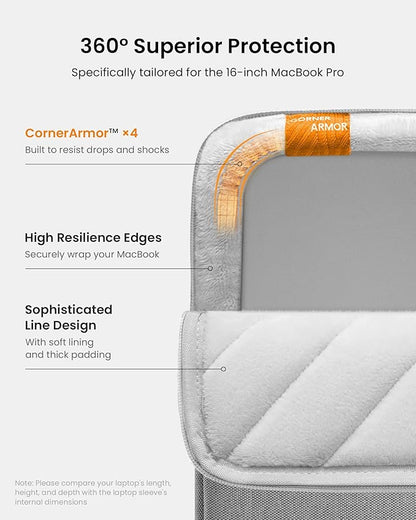 tomtoc 360° Protective Laptop Sleeve for 16-inch MacBook Pro M4/M3/M2/M1 Pro/Max A3403 A3186 A2991 A2780 A2485 A2141 2024-2019, Dell XPS 16 Laptop, Water-Resistant MacBook Case with Accessory Pocket