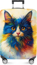 ANNA QUEEN Colorful Cat Luggage Cover, Artistic Blue Cat Design with Rainbow Colors, Stretchable, Washable Travel Sleeve for 28-30 Inch Suitcases