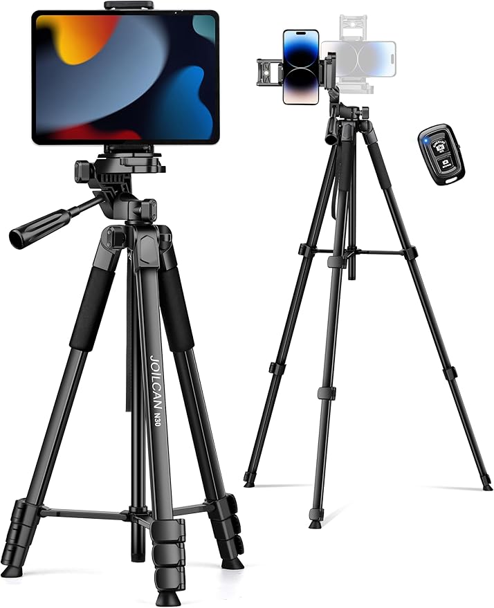 JOILCAN Phone Tripod, 67" Camera Tripod Stand for iPhone iPad, Professional Aluminum Travel Tripods with Wireless Remote and Carry Bag for Cellphone Photo Video Recording Vlog