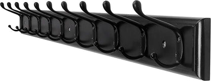 Dseap Coat Rack Wall Mounted: 10-Hooks, 16" Hole to Hole, 38-1/4" Long, Wood Coat Hooks Wall Mounted, Hook Rack, Hook Rail, Hooks for Hanging Coats, Black