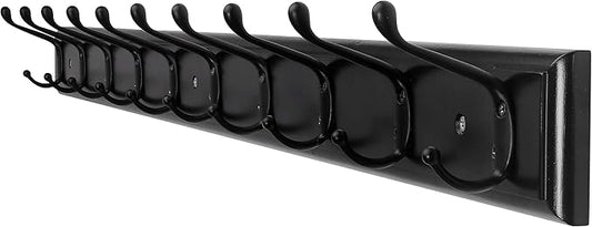 Dseap Coat Rack Wall Mounted: 10-Hooks, 16" Hole to Hole, 38-1/4" Long, Wood Coat Hooks Wall Mounted, Hook Rack, Hook Rail, Hooks for Hanging Coats, Black