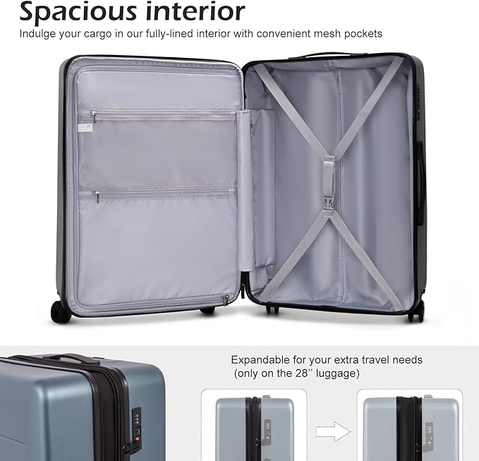 Coolife Luggage Suitcase Piece Carry On ABS+PC Spinner Trolley with pocket Compartmnet(Sakura pink, 20in(carry on))