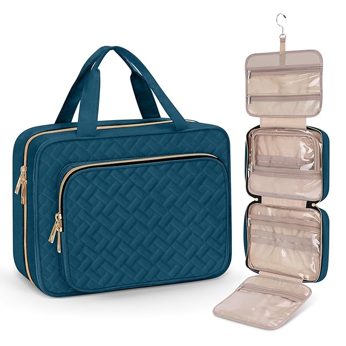 Wedama Toiletry Bag for Women, Large Cosmetic Travel Bag, Hanging Toiletry Bag for Bathroom, Thickened PVC Waterproof Makeup Bag, Toiletries Bag for Travel Business Trips and Camping, Dark Blue