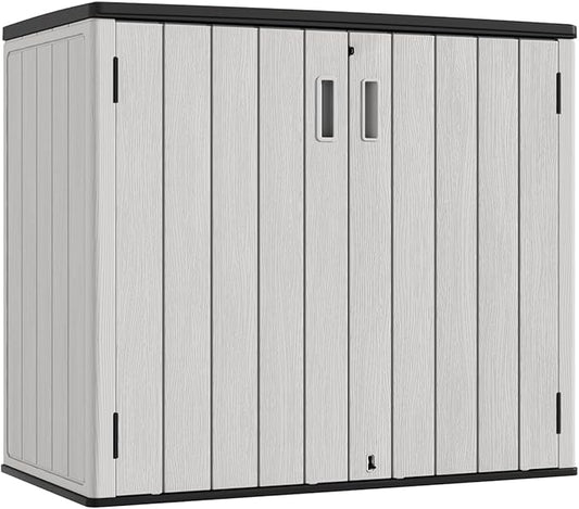 KINYING Outdoor Horizontal Storage Sheds,37 Cu.ft Outdoor Storage Cabinet Waterproof Resin Tool Storage Box for Lawn Mower,Garden Tools and Patio Furniture, Lockable (Grey)
