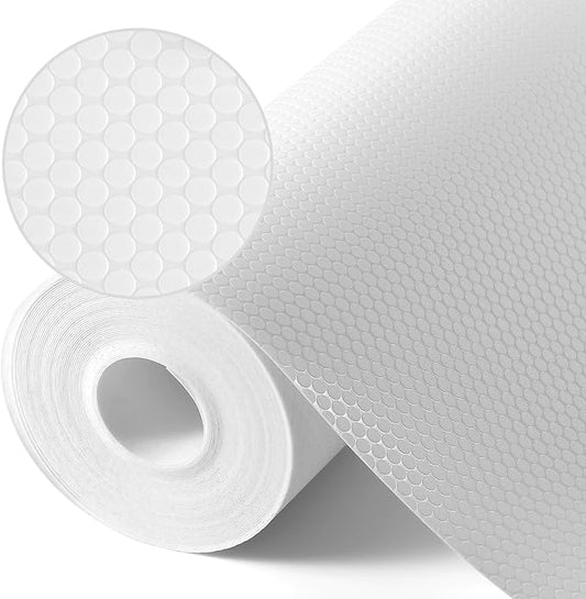 White Shelf Liners for Kitchen Cabinets Non Adhesive Drawer Liner for Bathroom Waterproof Refrigerator Liners for Shelves Fridge Plastic Mats Cabinet Cupboard Liner 17.5 x 236.2 Inches