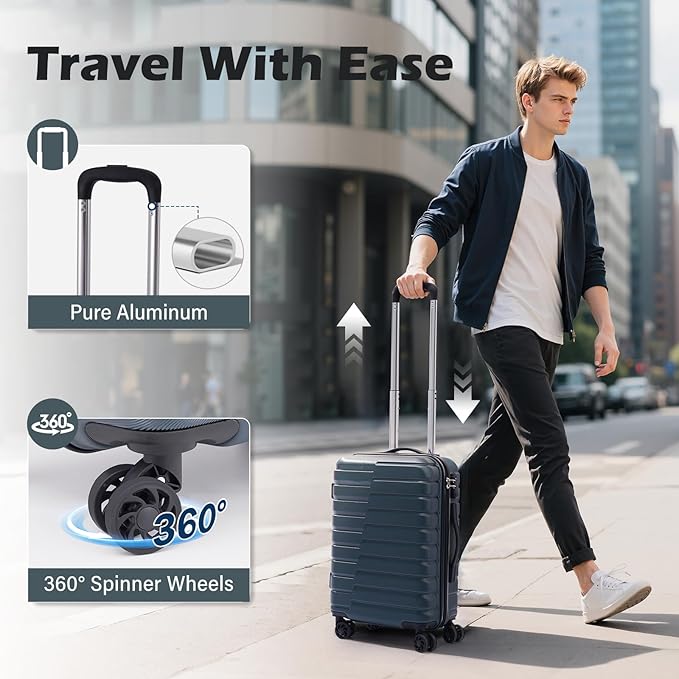 Coolife Carry On Luggage Airline Approved with Wheels Hard Shell Suitcase Spinner TSA Lock Telescopic Handle (20-inch-Teal blue)