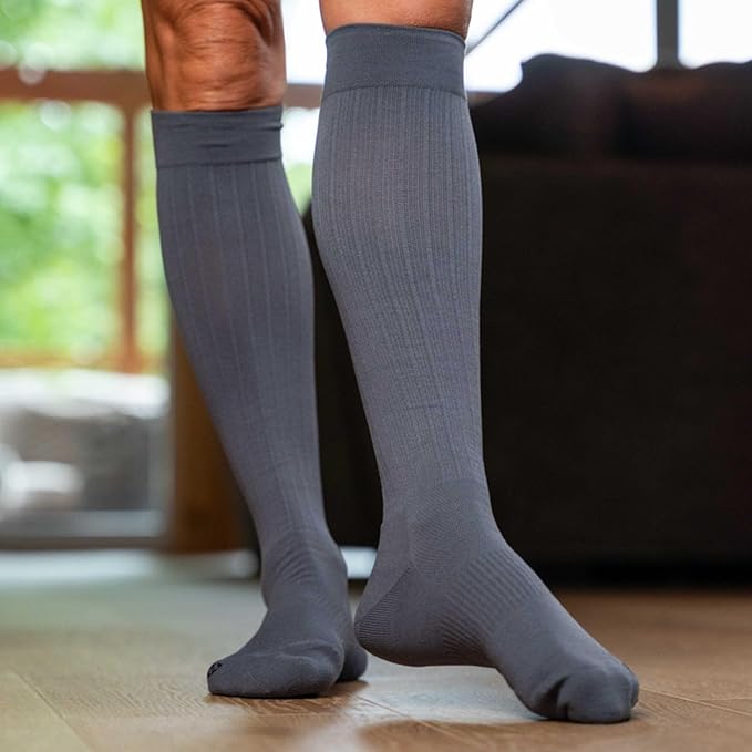 Medical Grade Compression Socks for Men & Women 15-20 mmHg by OrthoSleeve (Black w/Stripes, X-Large)