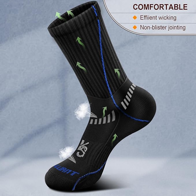 BULLIANT Compression Socks for Men 6Pairs, Athletic Crew Socks Cushioned For Men Sports Running-Arch Support