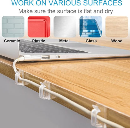 Adhesive Cable Clips Cord Organizer Clear (45 PCS, Large), Outdoor Light Clips for Christmas String Lights, Wall Wire Holder Clips for Ethernet Cable Management Under Desk, Led Light Hooks