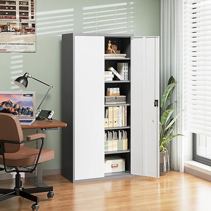 Letaya Metal Garage Storage Cabinets with Lock Door and Adjustable Shelves, Steel Tool Cabinets for Home,Office,Warehouse Organisieren (Gery White, 72" H)