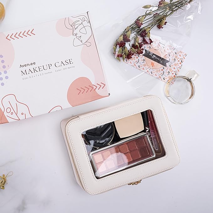 Aveniee Clear Makeup Bag Organizer,Large Travel Toiletry Bag for Women, Waterproof Cosmetic Pouch with Zippers,Car Organizers and Storage Case for Accessories,White