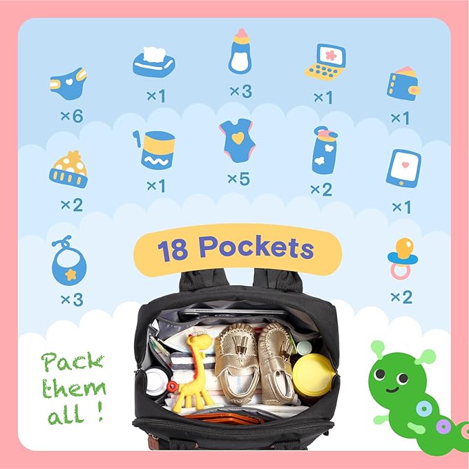 iniuniu Diaper Bag Backpack, 4 in 1 kit Large Unisex Baby Bags for Boys Girls, Waterproof Travel Back Pack with Diaper Pouch