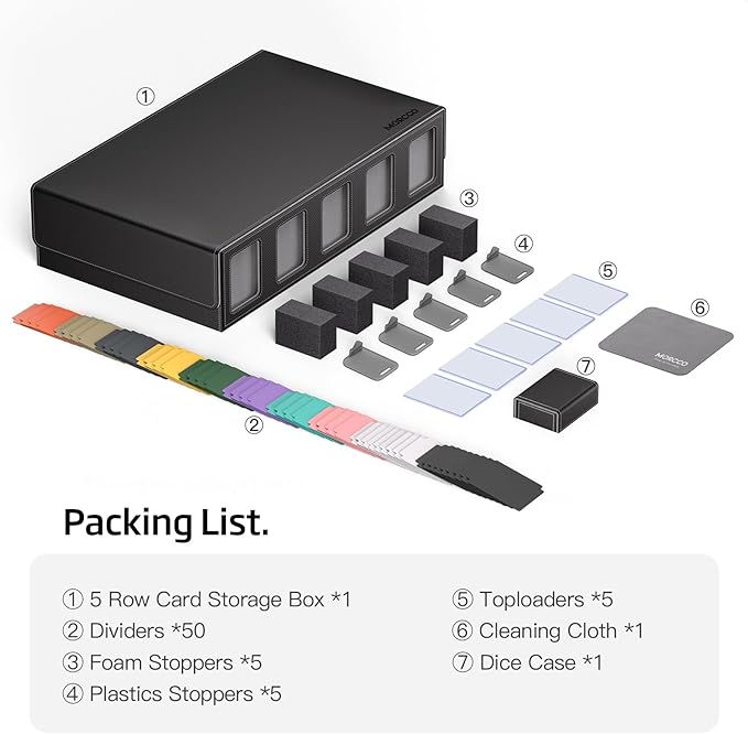 Trading Card Storage Box 5-Row 3900+ Capacity,TCG MTG Card Case with Magnetic Lid & Commander Display,Top Loader Storage for Sports Cards,Includes Dividers Dice Box