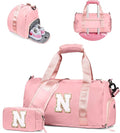 Gift Ideas for Kids Girls-Girl Gym Bag with Shoe Compartment, Kid Personalized Weekender Overnight Bags, Initial Travel Tote with Makeup Pouch, Graduation Gifts Granddaughter (Letter N)