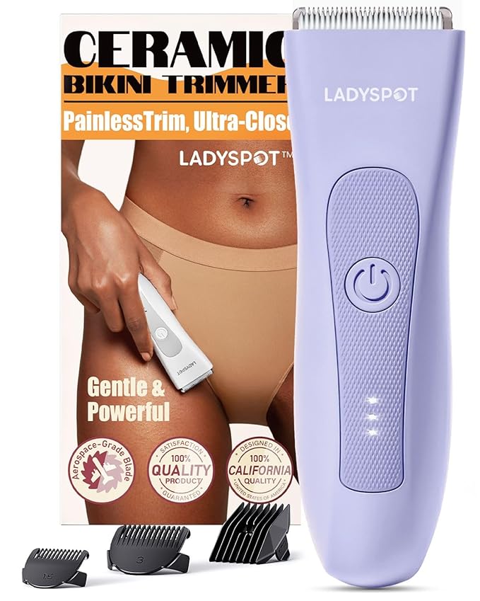 Bikini Trimmer for Women, Pubic Hair Trimmer Shaver for Women -Waterproof Hair Shaver Razors, LADYSPOT™ Shaving Sets,with 3 Guards,Replaceable Hypoallergenic Ceramic Blade,Wet/Dry(Purple)