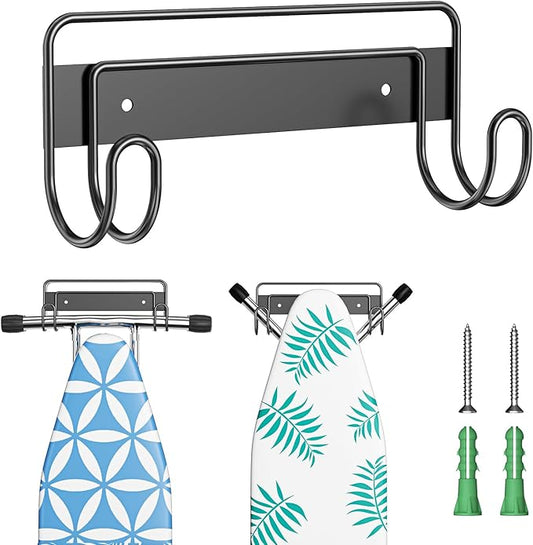 Ironing Board Hanger Wall Mount, Ironing Board Holder for T or Y Leg, Stainless Steel Iron Board Hanger, Laundry Room Wall Hook for Iron Board Holder (Black)