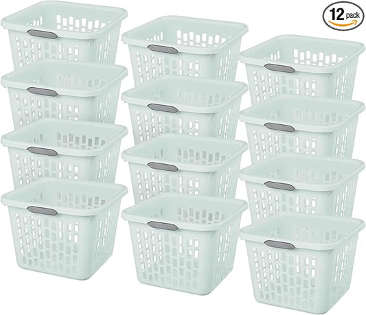 Sterilite Laundry Basket, Plastic Clothes Hamper, Large Square Bin with Comfort Grip Handles and Reinforced Rim, 1.5 Bushel Capacity, Mint, 12 Pack