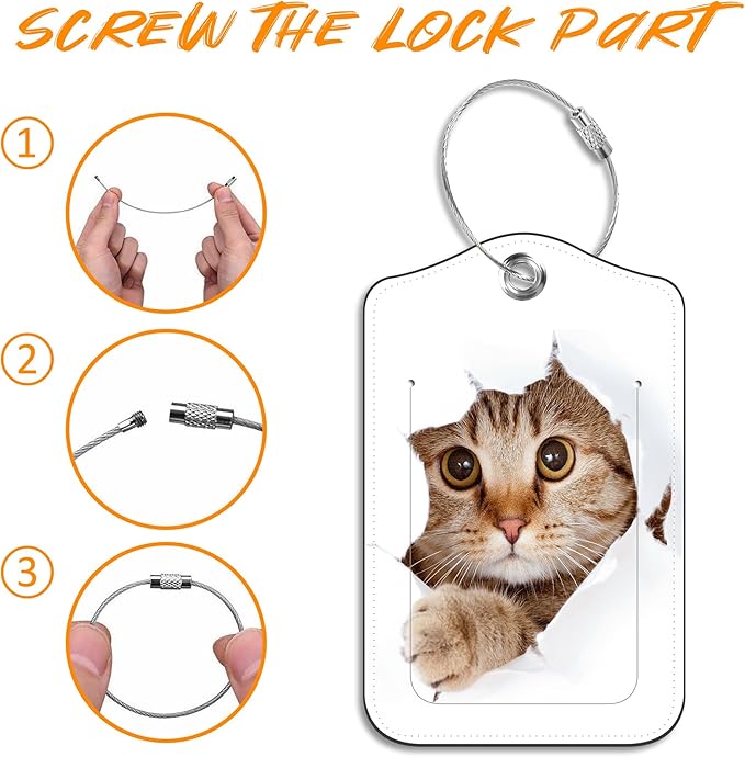 2 Pack Luggage Tag for Suitcase Cat and Butterfly in Hole Leather Travel Cruise Luggage Tag with Stainless Steel Loop Name ID Label Privacy Cover for Adults Teens Travel Bag Labels Set