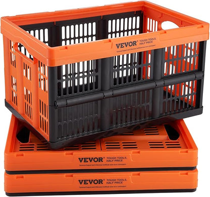 VEVOR 45L Collapsible Milk Crates 3 Packs, Stackable Storage Baskets with Handles, Folding Storage Containers for Organizing Tools, Books, Food, Drinks, Camping & Transport