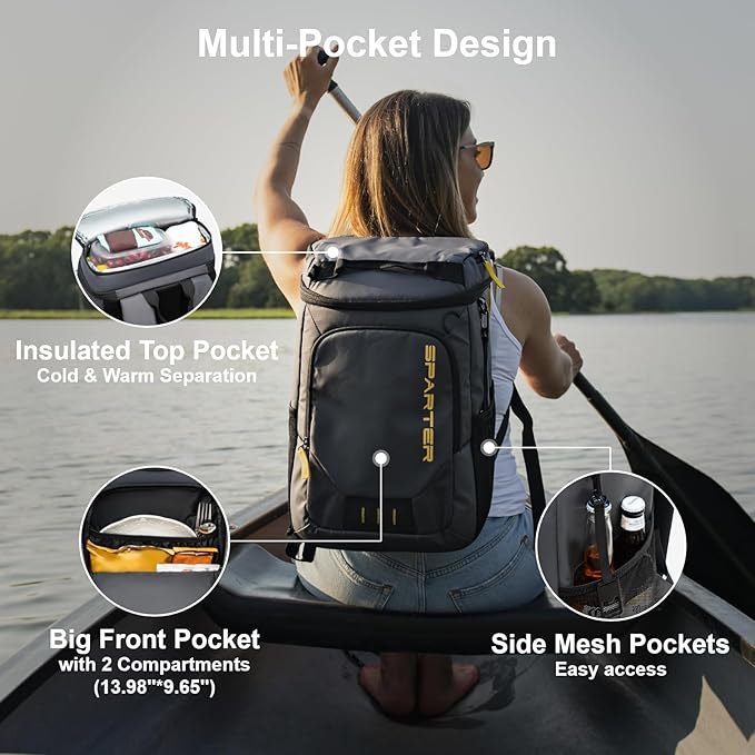 SPARTER Backpack Cooler Insulated Leak Proof 33/49 Cans, 2 Insulated Compartments Thermal Bag, Portable Lightweight Beach Travel Camping Lunch Backpack for Men and Women