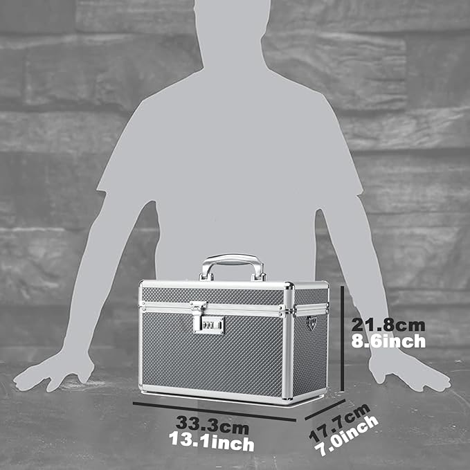 Storage Lock Box with Combination code, Lockable Medicine Storage Case, Empty First Aid Box, Security Lock Box, Multipurpose Lockbox for Home and Outdoor Use (Gray, Large)