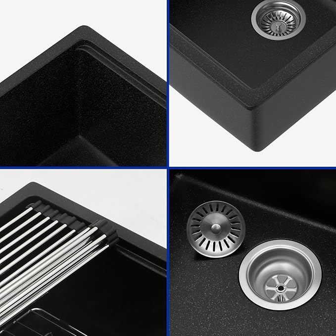 Dcolora 18 In. Wet Bar Sink Granite Composite Undermount Kitchen Sink Black Small Kitchen Prep Sinks Workstaion Single Bowl,#DC-GU0002BS