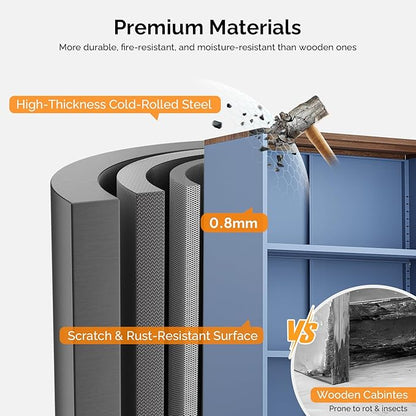 VINGLI Blue Bookcase with Doors and Adjustable Shelves, Steel 70" Tall Bookshelf Display Cabinet, 6-Tier Tall Farmhouse Metal Storage Cabinet for Study, Living Room, Home Office, Kitchen Pantry