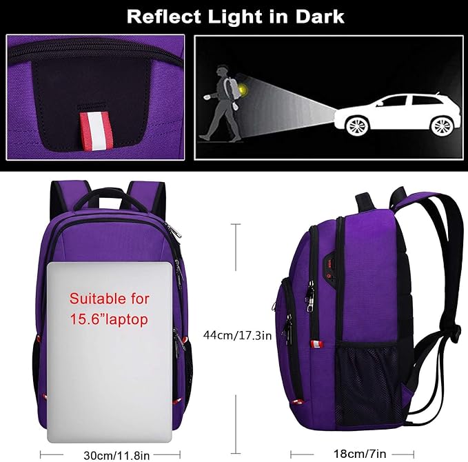 Della Gao Travel Laptop Backpack, Small Backpack for Men and Women with USB Slit Business Computer Backpack Bag (Purple, 15.6 Inch)