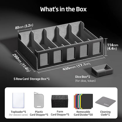 Trading Card Storage Box 5-Row 3900+ Capacity,TCG MTG Card Case with Magnetic Lid & Commander Display,Top Loader Storage for Sports Cards,Includes Dividers Dice Box