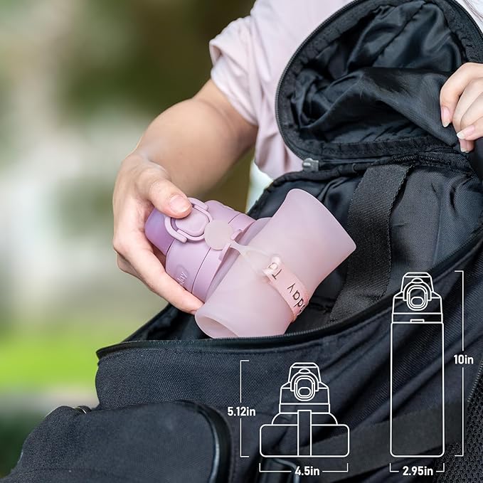 TakeToday Collapsible Water Bottles 20oz, Leak Proof, BPA-Free, Foldable Silicone Travel Water Bottle with Straw Strap for Cycling, Hiking, Outdoors