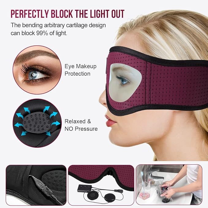 MUSICOZY Sleep Headphones Bluetooth 5.4 Headband Sleeping Eye Mask for Mom Women Men Wireless Music Earbuds Earphones for Side Sleepers Built-in HD Speakers Cool Gadgets Unique Gifts