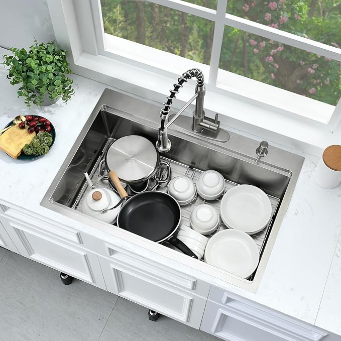 33x22 Drop In Kitchen Sink Workstation-Bokaiya Stainless Steel Kitchen Sink 33x22 Top Mount Drop In Workstation 16 Gauge 10" Handmade Deep Single Bowl Kitchen Sinks with Cutting Board