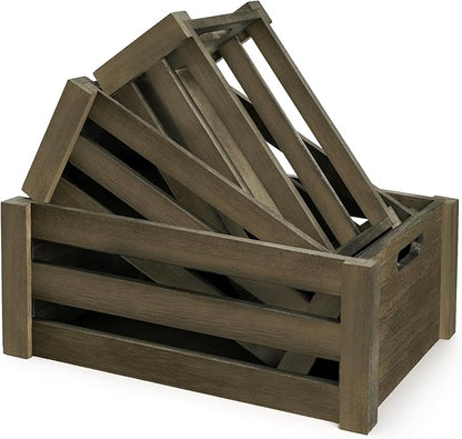 Lawei Set of 3 Wood Nesting Storage Crates with Handle, Rustic Farmhouse Decorative Wooden Crates Distressed Crates Storage Container for Display, Large Vintage Wood Decor Crates Wooden Baskets