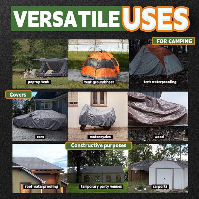 Tarps Heavy Duty Waterproof 24x36 Feet, 10Mil Multipurpose Large Tarp Cover with Metal Grommets and Reinforced Edges, Silver/Brown Tarp by RAINDEWAY