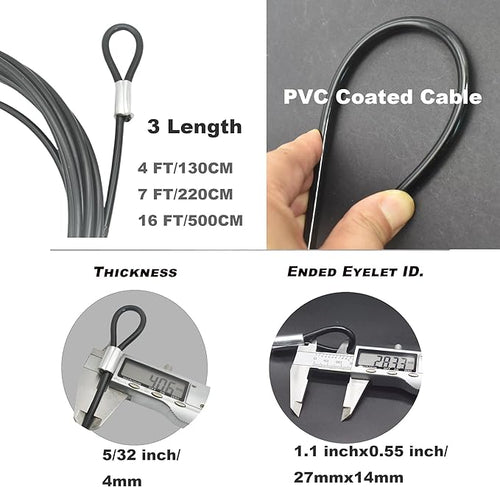 16FT 4mm Stainless Steel Outdoor Travel Security Cable Lock,Braided Steel Coated Safety Cable Luggage Lock,Safety Cable Wire Rope Double Loop
