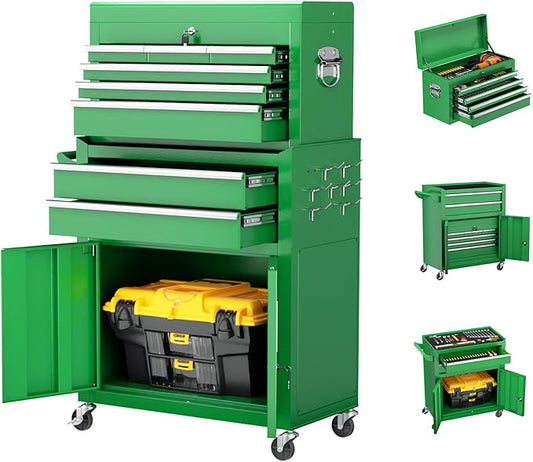 8-Drawer Rolling Tool Chest with Lock, Detachable Tool Cabinet Cart with Wheels, High-Capacity Mechanic Tool Organizer for Garage Workshop Warehouse Storage