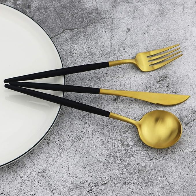 Gugrida 5-Piece 18/10 Stainless Steel Matte Gold Silverware Set, Kitchen Tableware Set, Dishwasher Safe