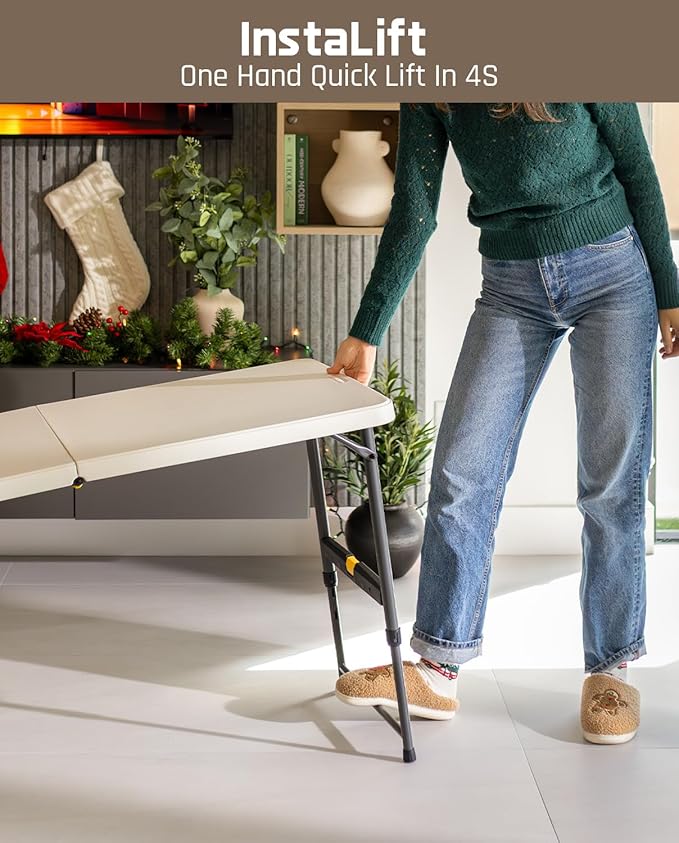 FanttikOutdoor 4ft Portable Folding Table, One-Handed Height Adjustment, 4 Heights, Gravity Lock, Carry Handle, Indoor Outdoor Heavy Duty Fold-in-Half Utility Table, Party, 2-Pack, White Zeta X4 Pro