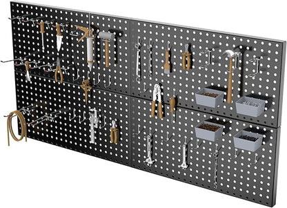 Pegboard Smith 4x2ft Metal Pegboard Kit for Tools Storage, Black Pegboard Wall Organizer with Hooks and Pegboard Bins