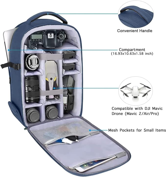 MOSISO Camera Backpack, DSLR/SLR/Mirrorless Photography Camera Bag 15-16 inch Waterproof Hardshell Case with Tripod Holder&Laptop Compartment Compatible with Canon/Nikon/Sony, Steel Blue