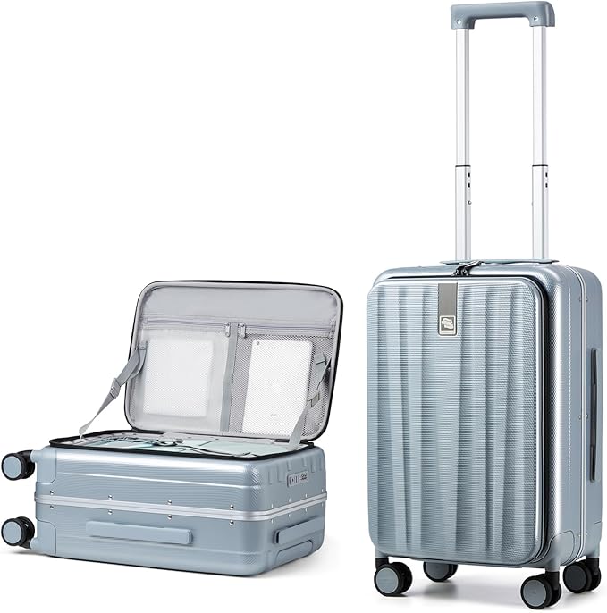 Hanke 20 Inch Carry On Suitcase PC Hardshell Luggage Top Open Aluminum Frame Rolling Suitcases with Wheels Travel Luggage for Woman Men Gifts.(Grey)
