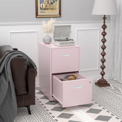 2 Drawer File Cabinet with Lock, Metal Vertical File Cabinets, 18"D Pink Storage Filing Cabinet for Home Office, Steel Light Duty Locked 2 drawer File Cabinets for Letter Size Files,Assembly Required