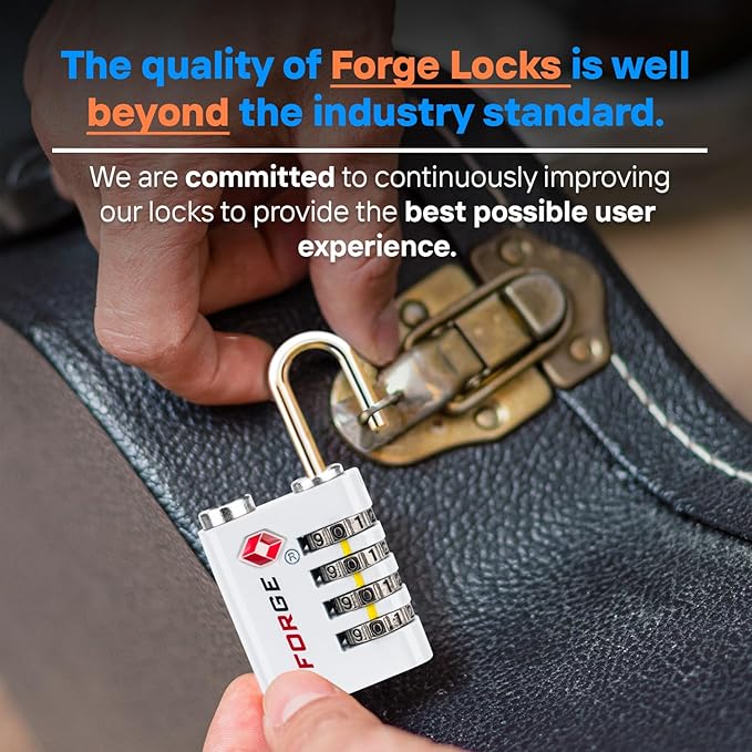 Forge Dual-Opening: Key or Combination Access Lock, TSA Approved Locks for Luggage, Pelican case, Travel, Gym, School, Stainless Steel Shackle. (White, 2 Pk)