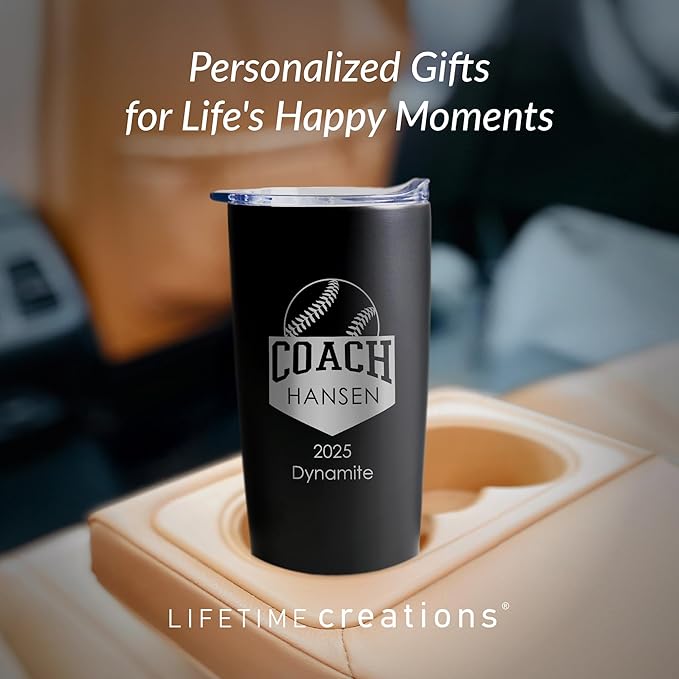 Lifetime Creations Custom Softball Coach Tumbler - Sotfball Coach Gifts for Men, Best Coach, Thank You Coaches, Softball Senior Night Gifts (Matte Black 20 Ounce Cup)